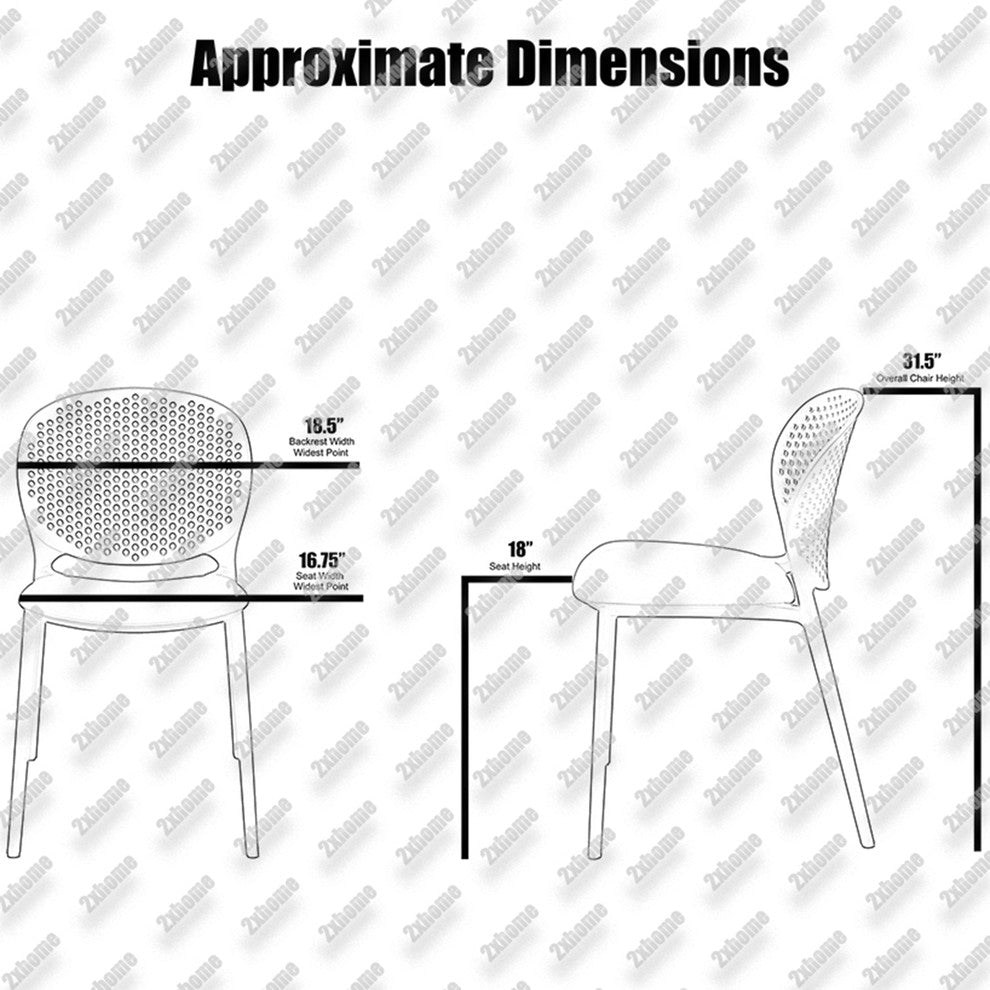 Stackable Plastic Armless Side Dining Chairs Fully Assembled Set of 2, Black