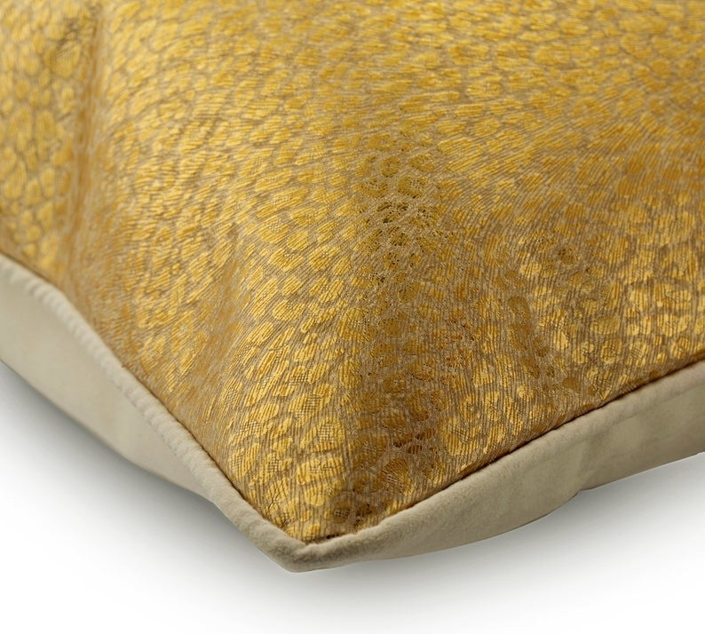 Patchwork Gold Faux Leather & Suede 26"x26" Pillow Cover, Gold Safari