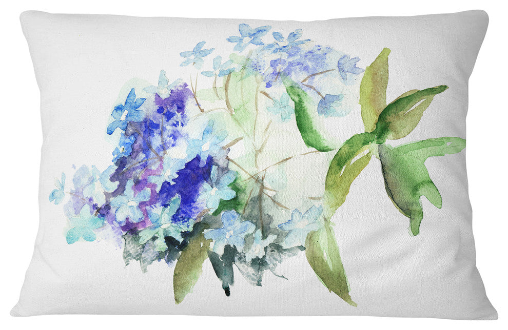 Hydrangea Blue Flowers Floral Throw Pillow, 12"x20"