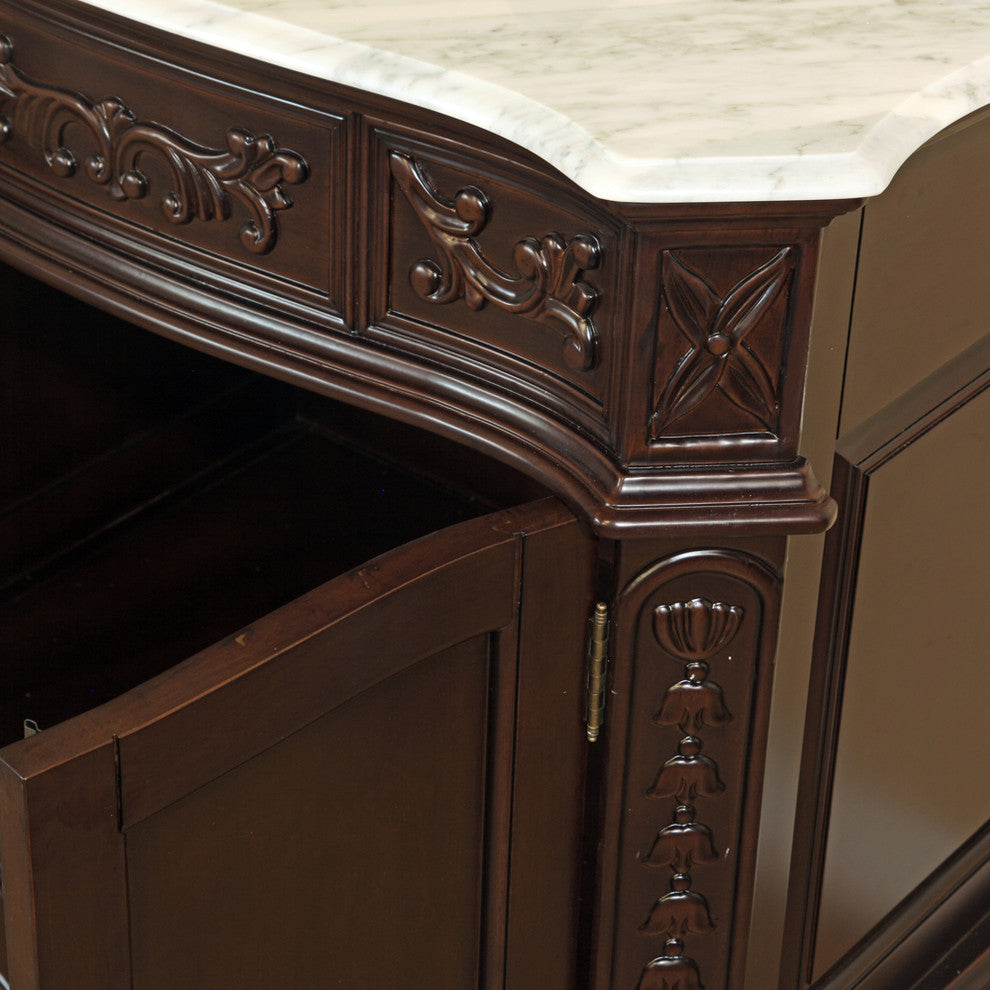Ashby White Single Vanity, Walnut With Marble Vanity Top, White