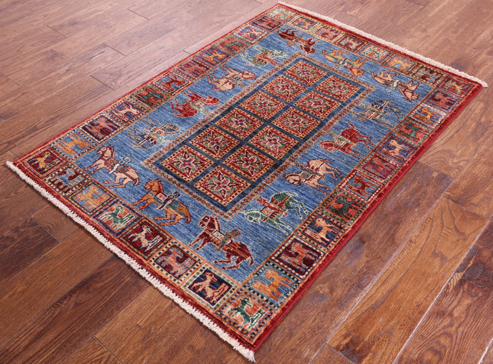 Antiqued Pazyryk Historical Design Handmade Rug 2' 9" X 3' 11" Q10973