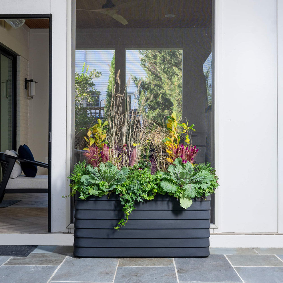 TruDrop Slat Self Watering Planter Boxes, Caviar Black, Medium 36"x17"x17"h