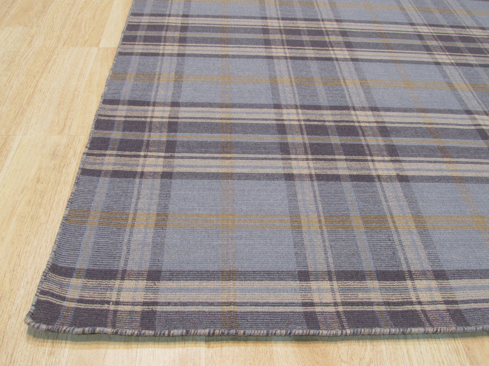 Blue Transitional Geometric Plaid Area Rug