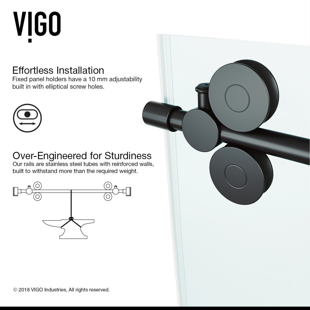 VIGO Elan 56" to 60" W x 66" H Frameless Sliding Tub Door, Matte Black, Clear Glass