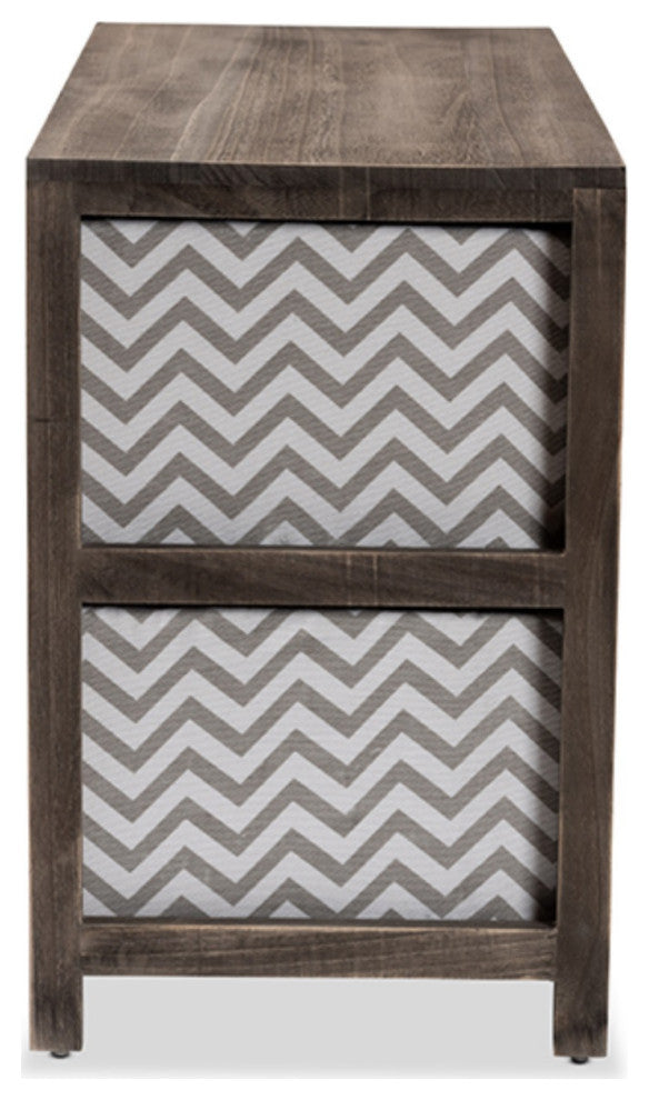 Jorah Gray And White Fabric Upholstered Graywashed Wood 4-Basket Storage Unit