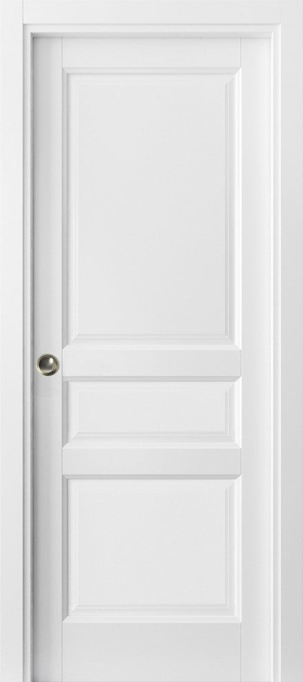 3 Panel Pocket Door 24 x 80 & Frames | Lucia 31 Matte White | Pantry Kitchen