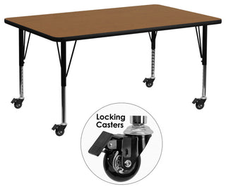 Mobile 30''W x 72''L Rectangular Oak Thermal Laminate Table - Adjustable Legs