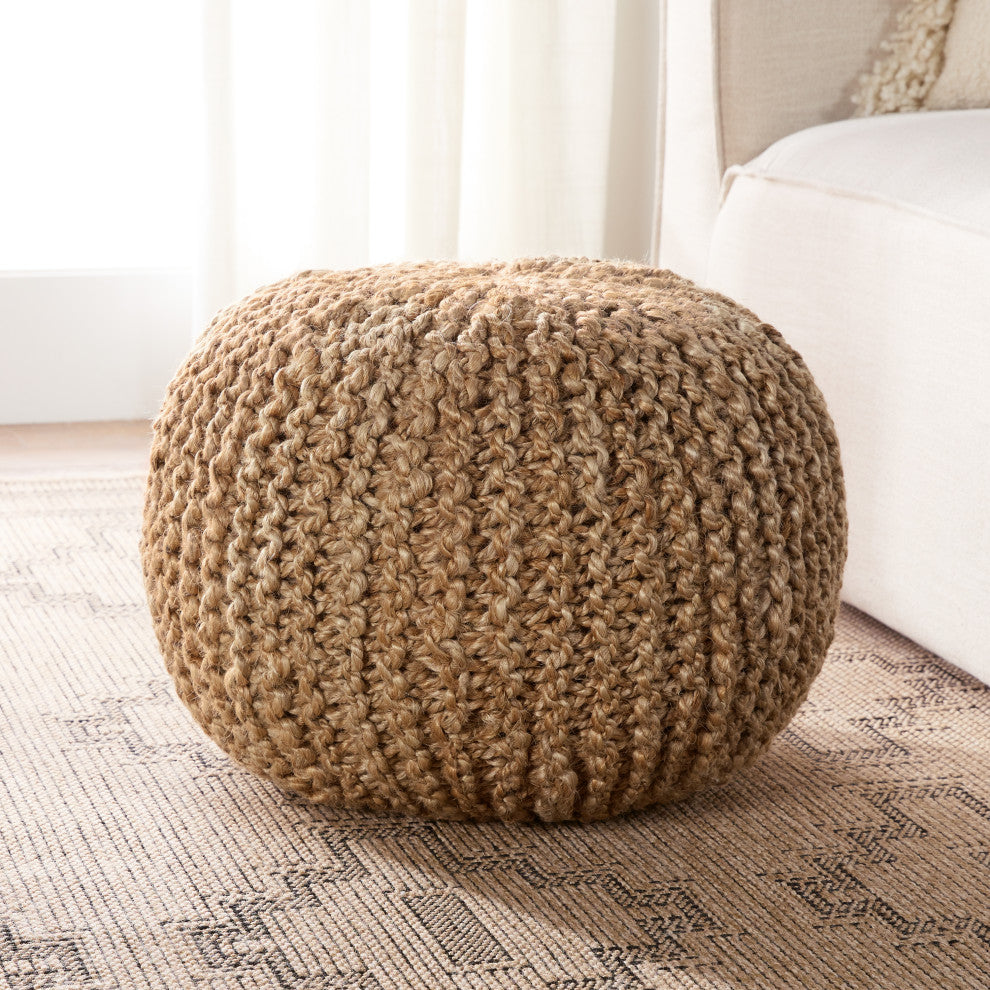 Vibe Living Azene Handmade Solid Cylinder Pouf, Tan, 20"x20"x14"