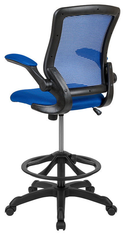 Mid-Back Mesh Ergonomic Drafting Chair With Adjustable Foot Ring, Blue