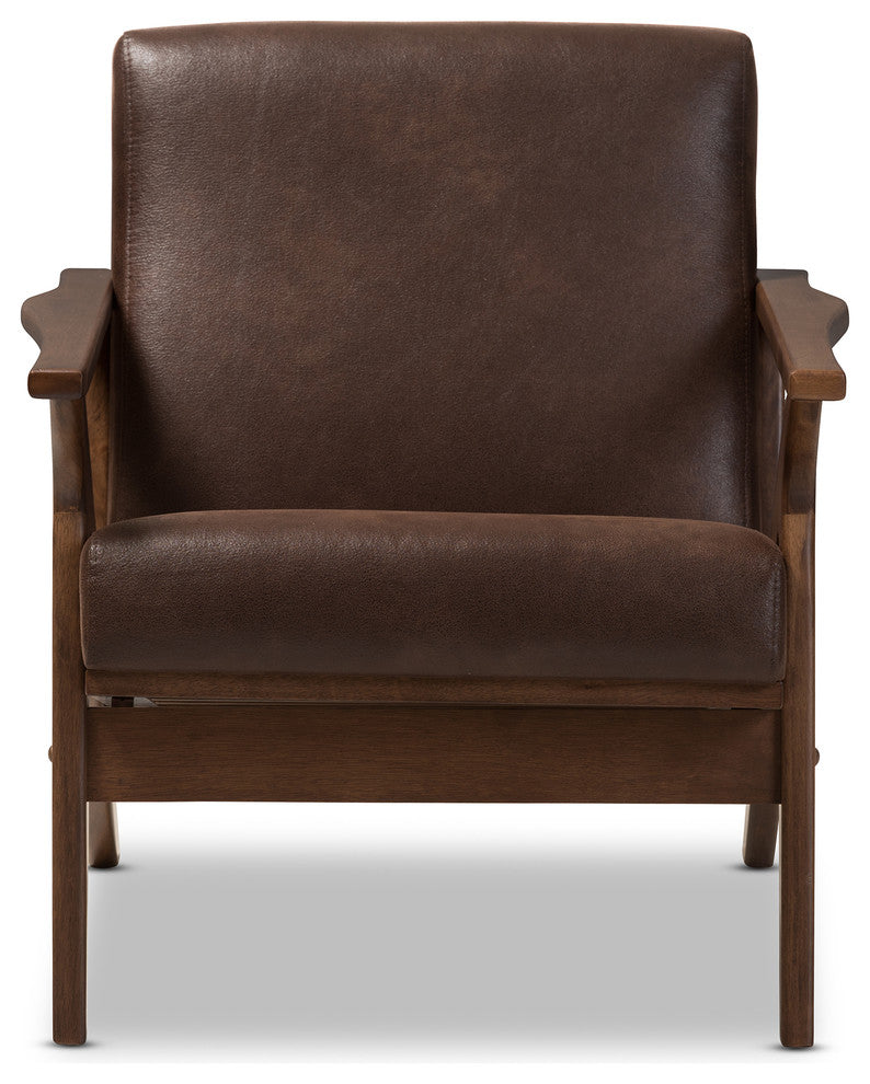 Bianca Walnut Wood Dark Brown Distressed Faux Leather Effect Lounge Chair