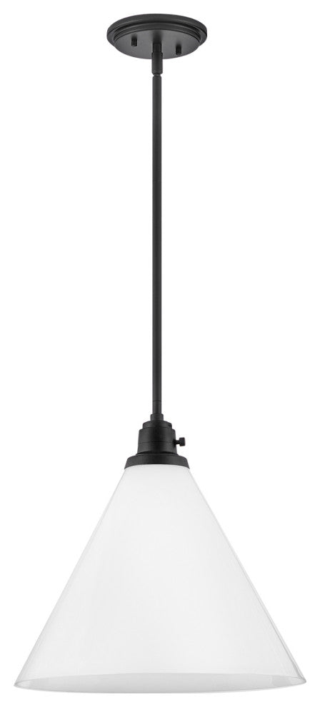 Hinkley Arti 14.5" Medium Pendant Light, Black + Cased Opal Glass