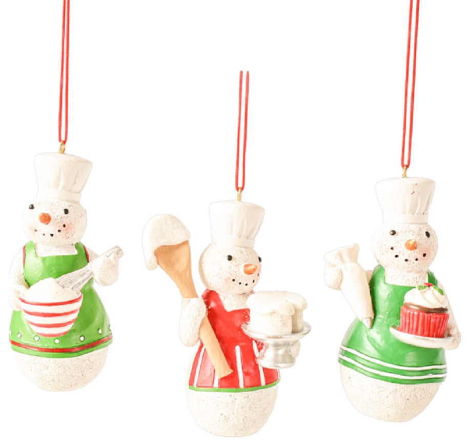 Snowmen Baking Goodies Christmas Holiday Ornaments Set of 3