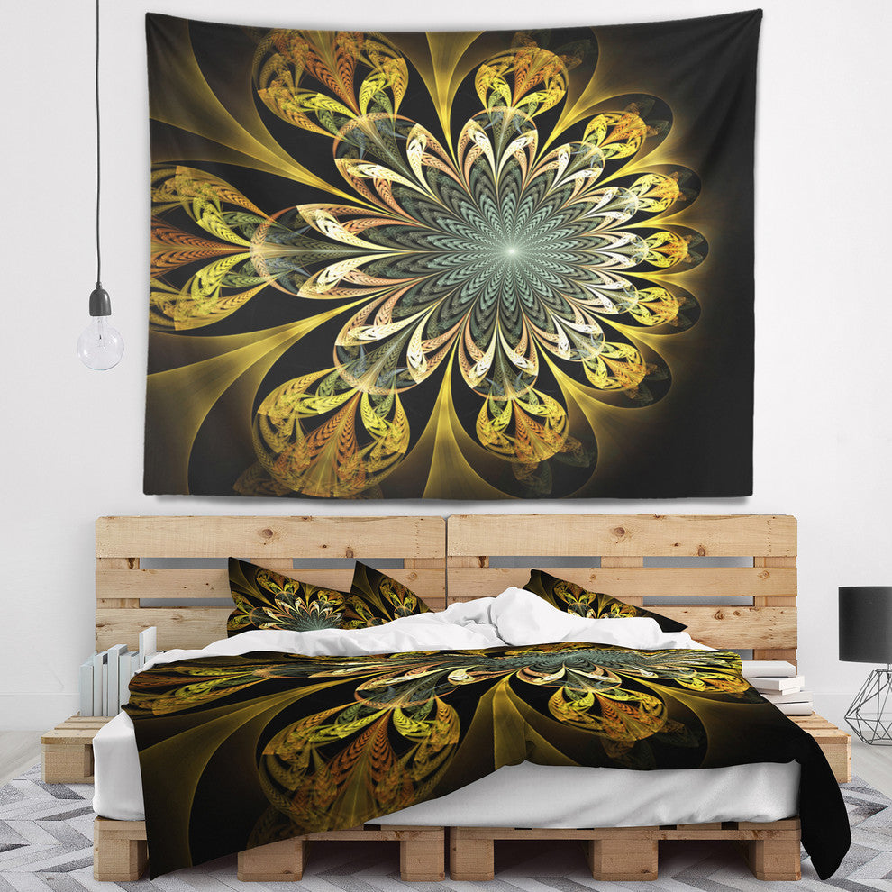 Dark Yellow Digital Flower Abstract Wall Tapestry, 60"x50"