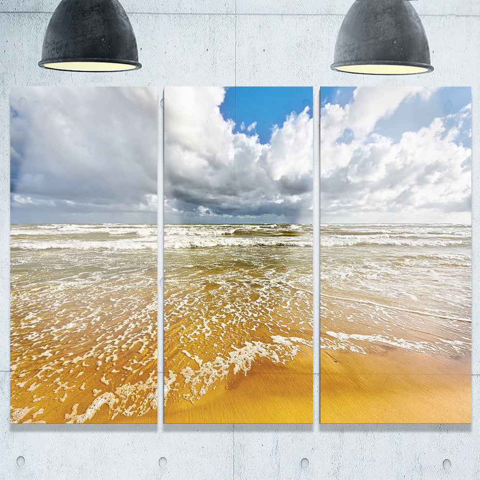 "Stormy Summer Sea With White Clouds" Metal Wall Art, 3 Panels, 36"x28"