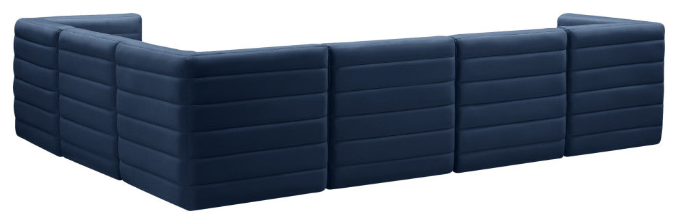 Quincy Velvet Upholstered 6-Piece L-Shaped Modular Sectional, Navy