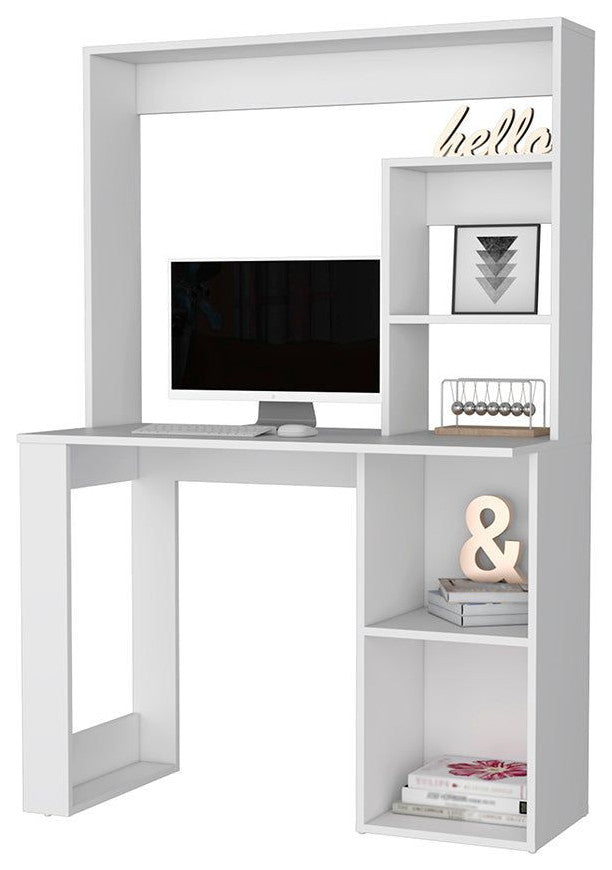 Carroll Computer Desk With Hutch and 5 Open Shelves, White
