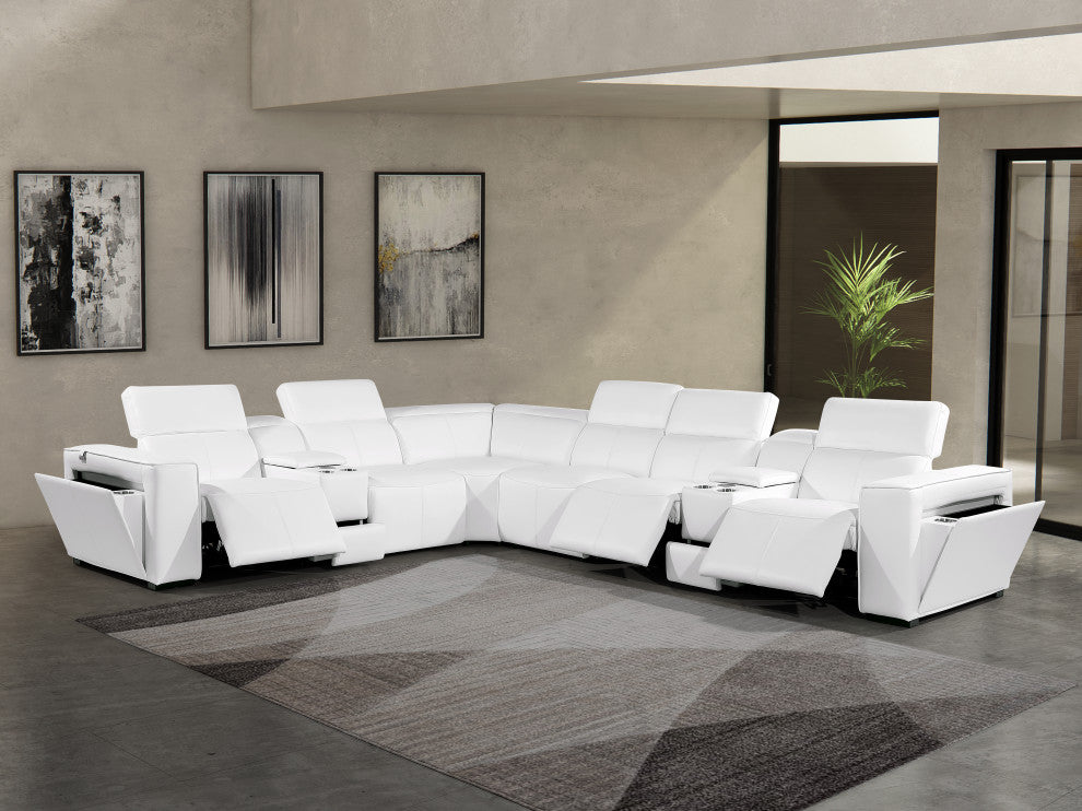 Niccolo Italian Leather 8-Piece L-Shaped Power Reclining Sectional, White