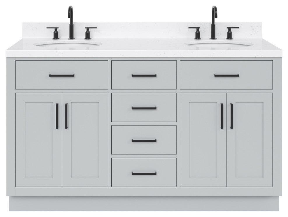 Ariel Hepburn 60"  Double Oval Sinks Vanity, Carrara Quartz
