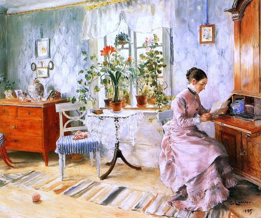 Carl Larsson An Interior with a Woman Reading - 20" x 25" Premium Canvas Print
