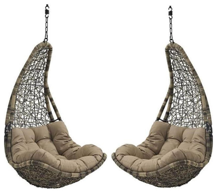 Home Square 2 Piece Patio Polyester Swing Chair Set in Black and Mocha