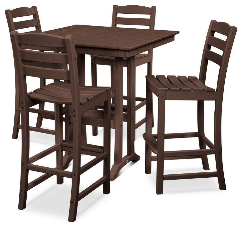 POLYWOOD La Casa Cafe 5-Piece Farmhouse Bar Set, Mahogany