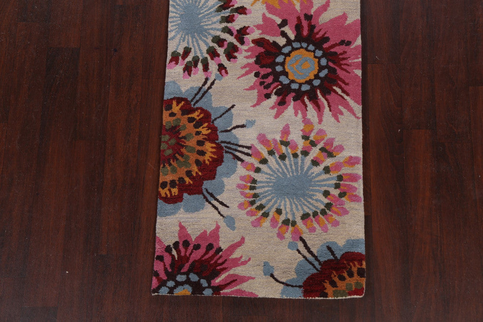 Floral Contemporary Oriental Runner Rug Hand-tufted Wool Carpet 3x10