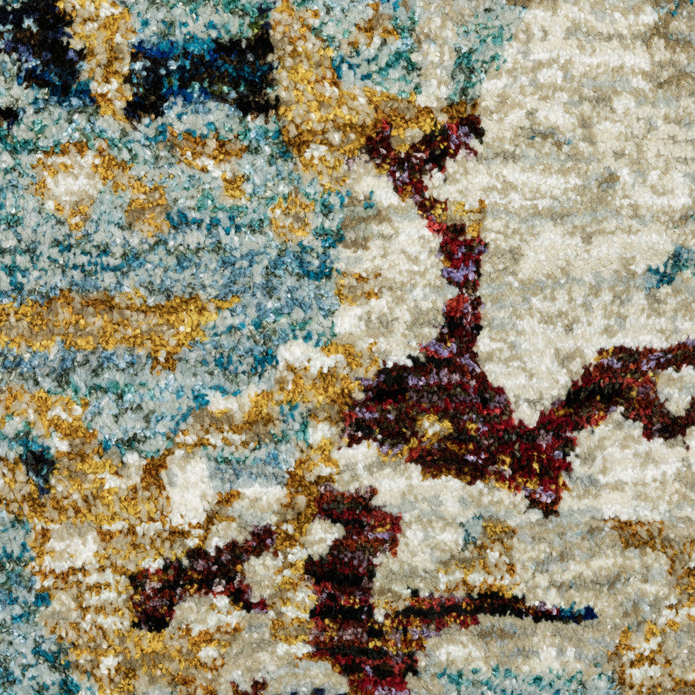 Elements Marbled Patina Beige/Blue Area Rug, 2'3"x8'