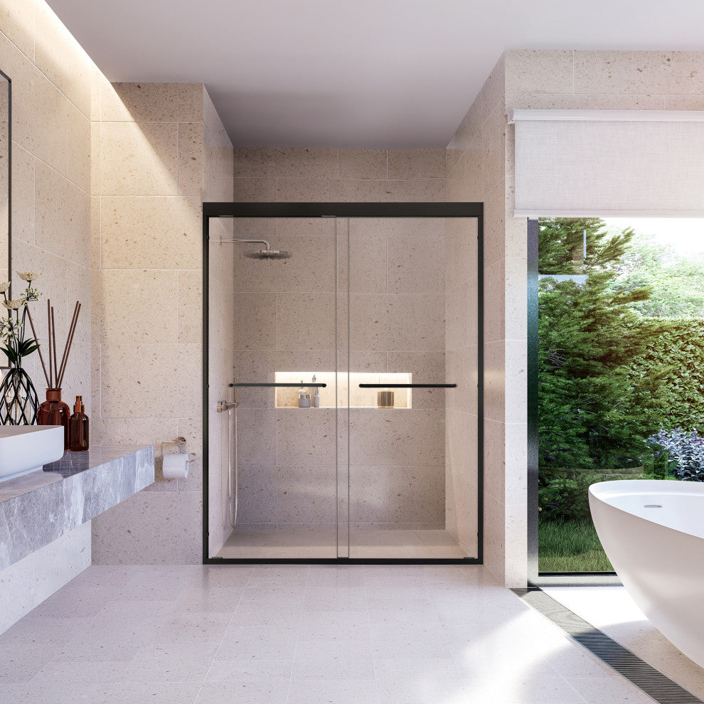 Ennis By Pass Framed Shower Door, Clear Glass, Matte Black, 60" W X 76" H