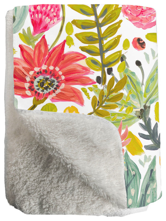 Laural Home Succulent Floral Sherpa Throw Blanket