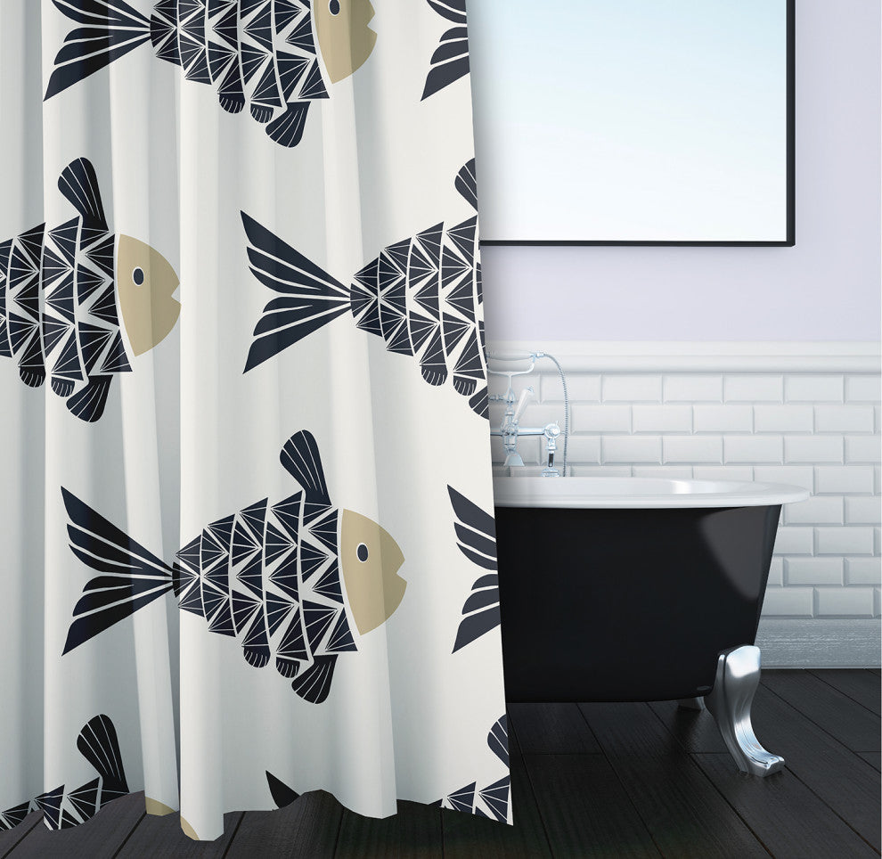 Fish Tales Taupe 70" w x 73" h Shower Curtain