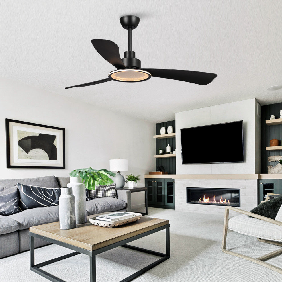 52 in.Modern Black LED Ceiling Fan with Light and Remote Control
