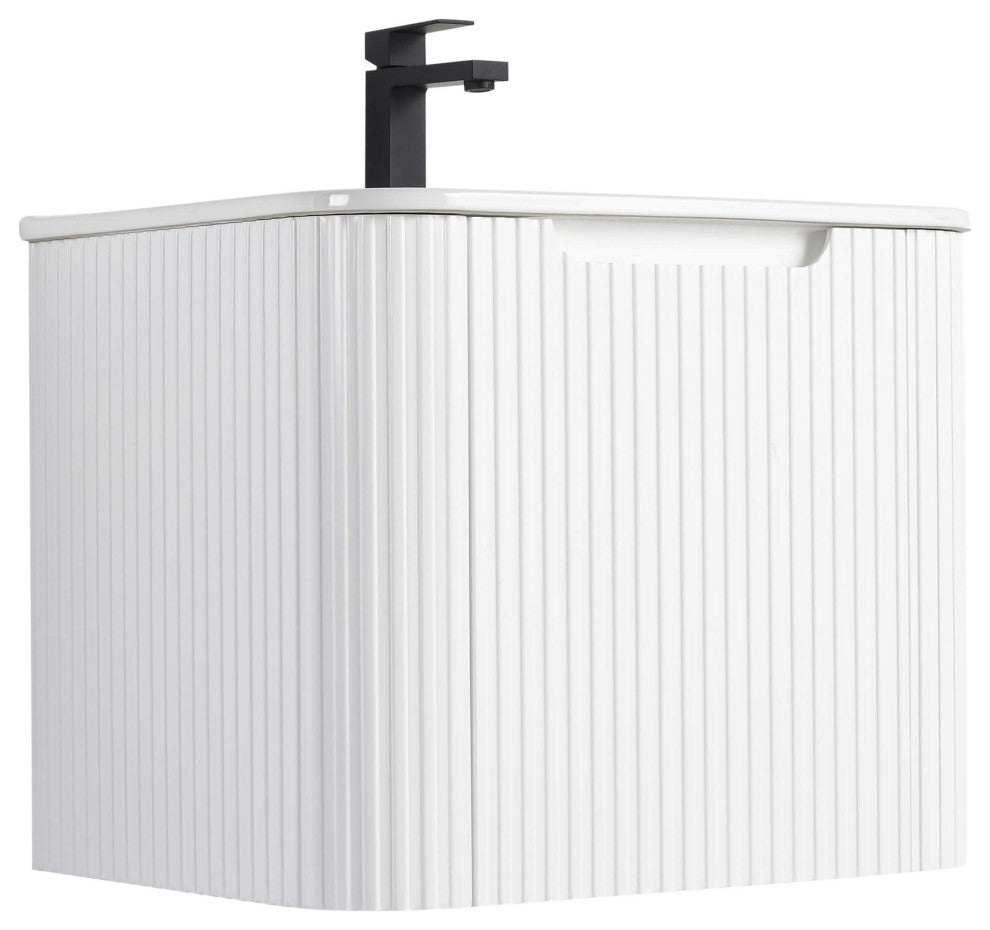 Caskvalley Bath Vanity, Straight Fluted Design Sink Included, White, 24"