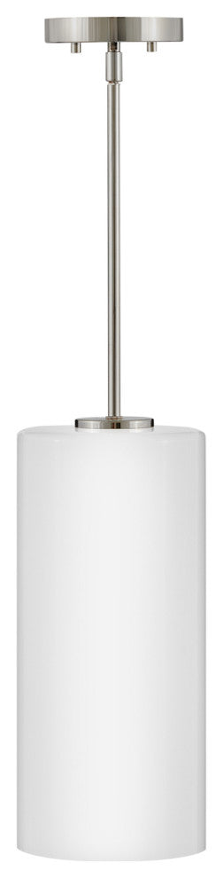 Lark Lane 7" Single Cylindrical Pendant, Polished Nickel + Cased Opal Glass