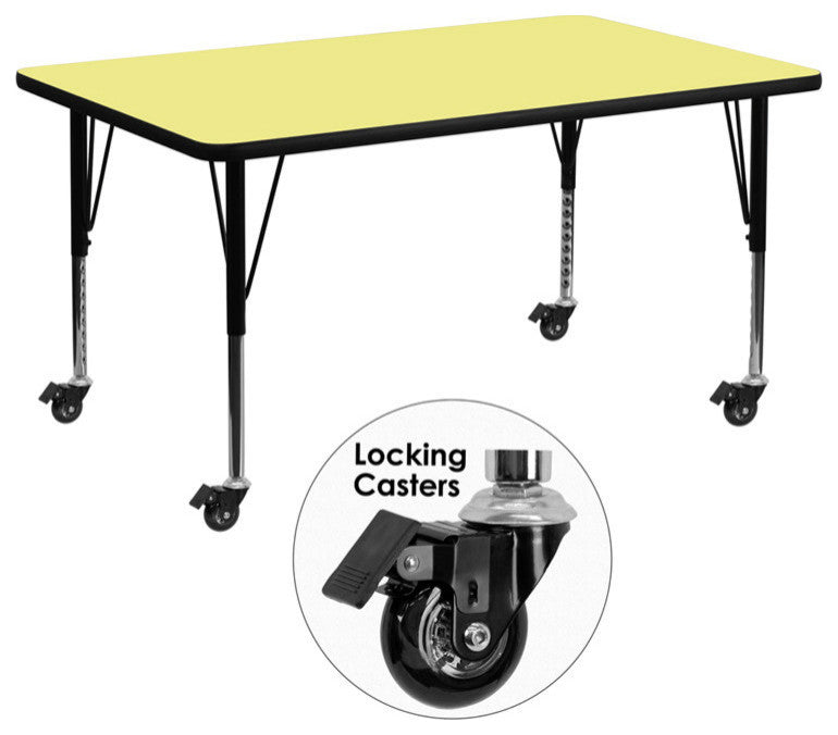 30'Wx60'L Yellow Thermal Laminate Activity Table-Height Adj. Short Legs