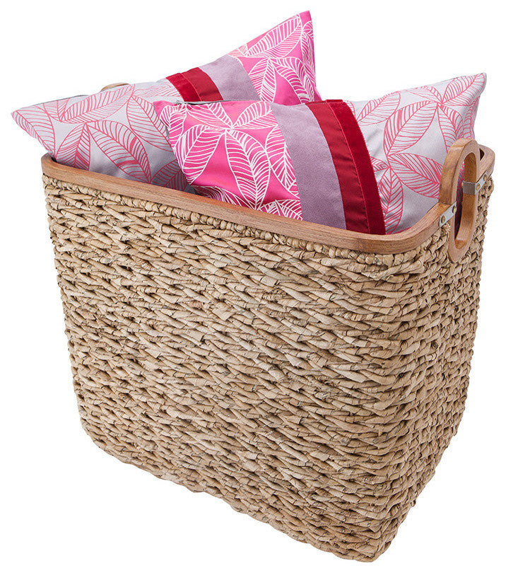 Rectangular Handwoven Storage Basket, Twisted Sea Grass With Wood Frame