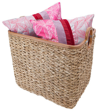 Rectangular Handwoven Storage Basket, Twisted Sea Grass With Wood Frame