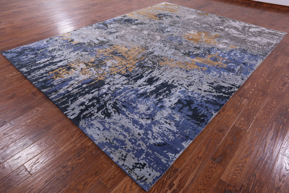 8' 10" X 12' 0" Wool and Silk Abstract Hand Knotted Rug Q9031