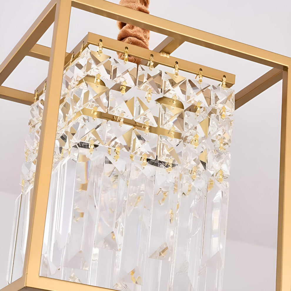 Inverno e Monteleone | Square Crystal Hanging LED Chandelier for Dining Room, Gold, Warm Light, Dimmable