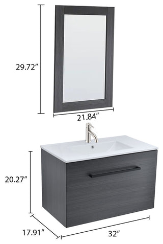 Bath Vanity in Black with White Ceramic Top With Ceramic Basin and Mirror