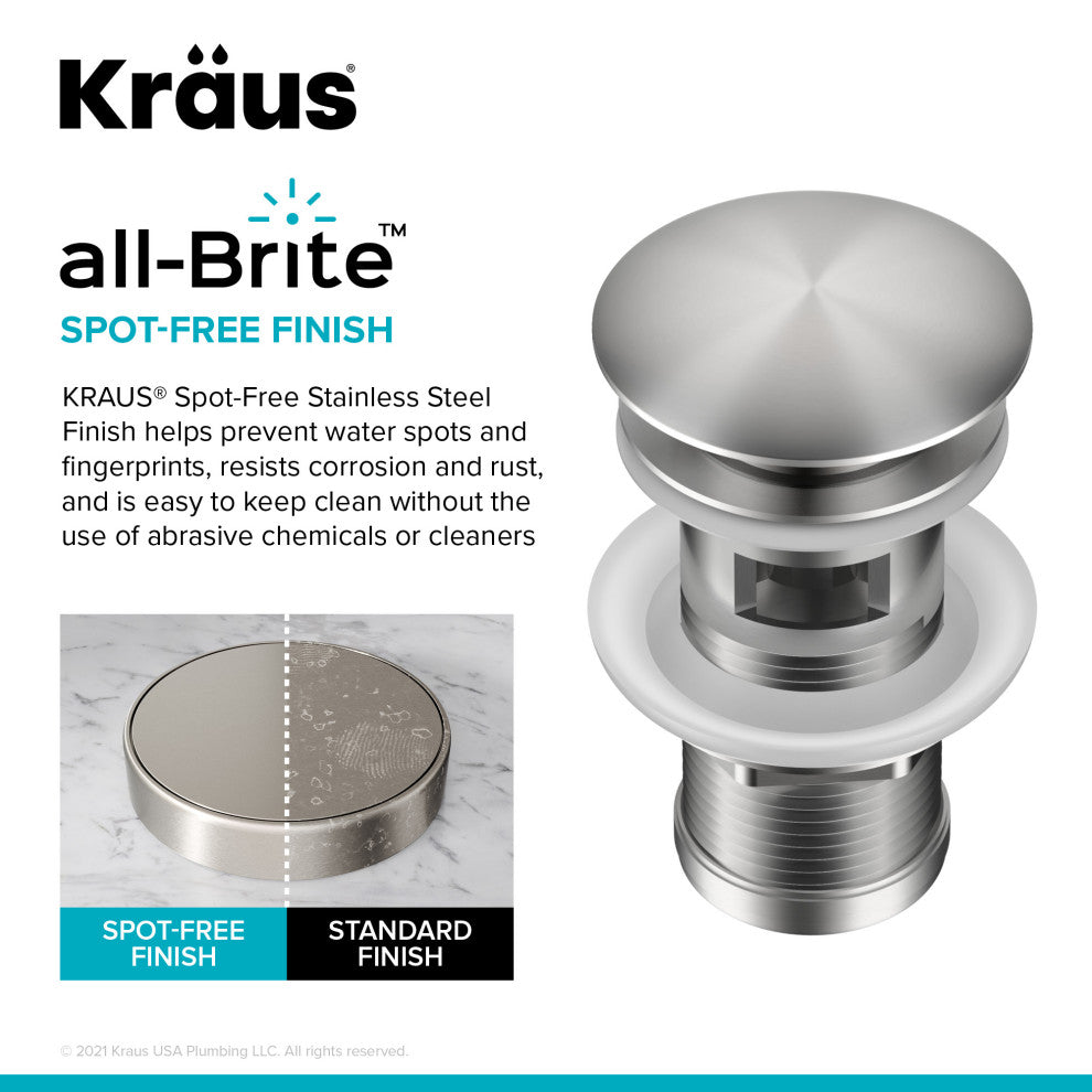 KRAUS PU-11SFS Pop-Up Drain for Bathroom Sink with Overflow in Stainless Steel