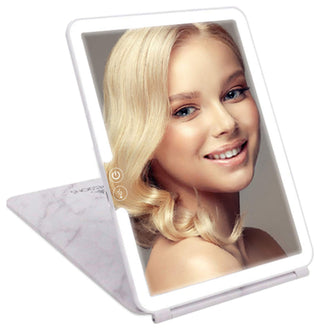 Touch Pad 2.0 Rechargeable LED Makeup Mirror with Flip Cover, White Marble