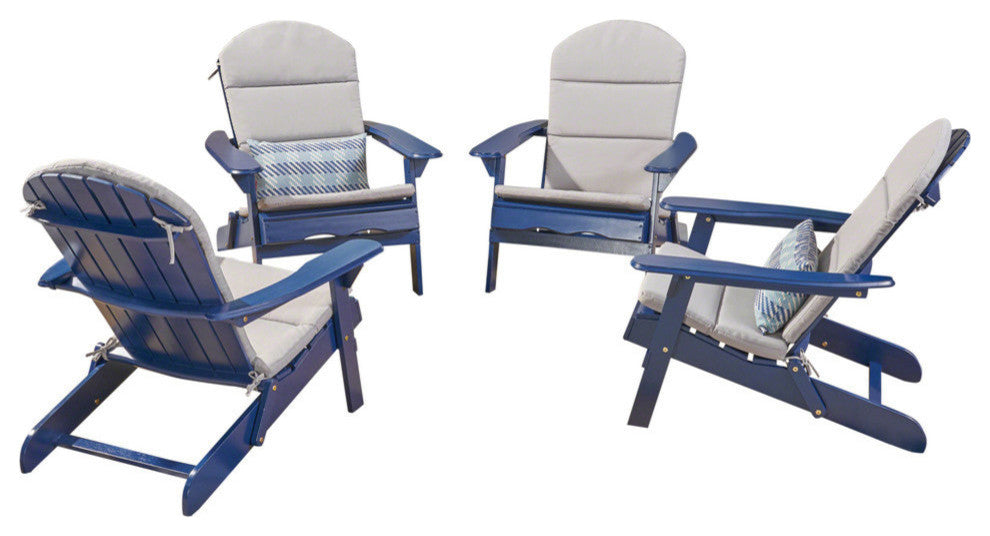 Malibu Outdoor Acacia Folding Adirondack Chairs and Cushion, Set of 4, Gray