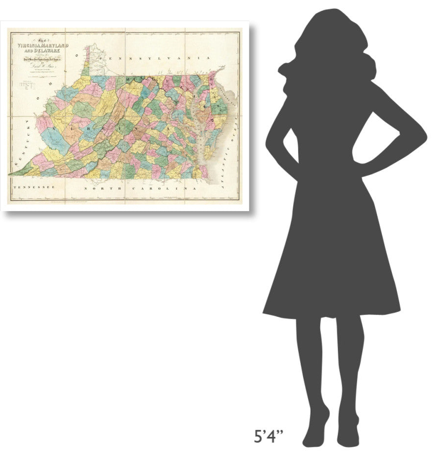 "Map of Virginia, Maryland and Delaware, 1839" Print by David H. Burr, 38"x29"