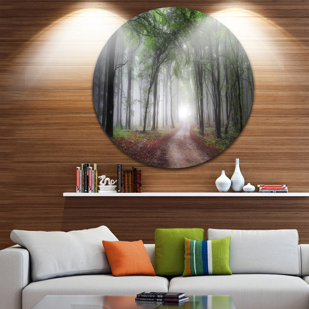 Light Through Green Fall Forest, Landscape Disc Metal Wall Art, 36"