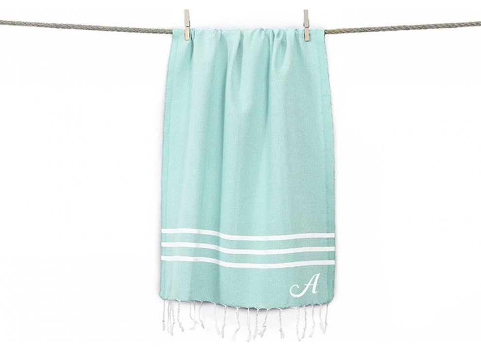 Linum Home Alara Turkish Pestemal Beach Towel, Soft Aqua, C