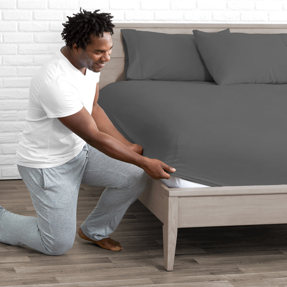 Bare Home Microfiber Fitted Sheets - Set of 2, Gray, Queen