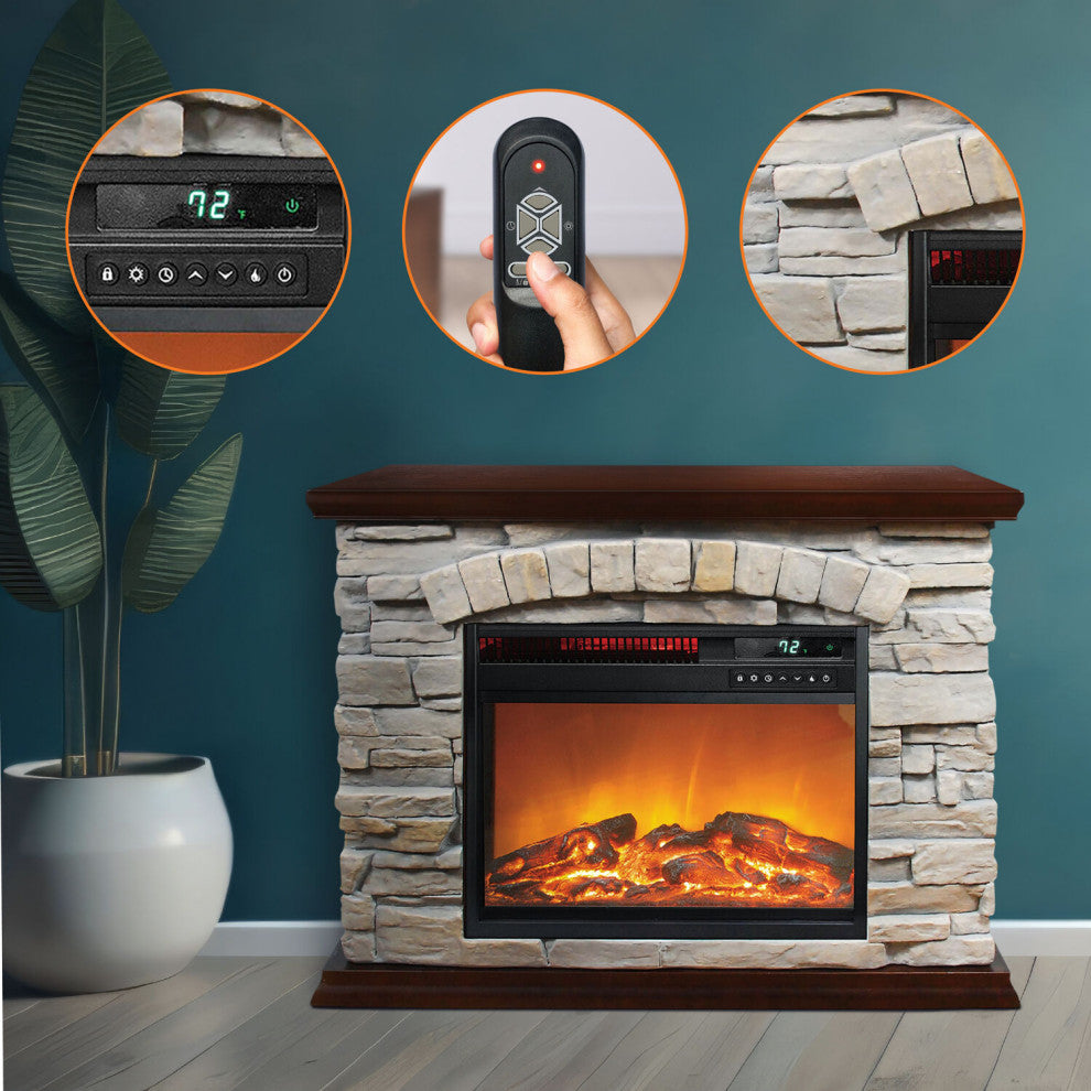 Large Square Infrared Faux Stone Fireplace