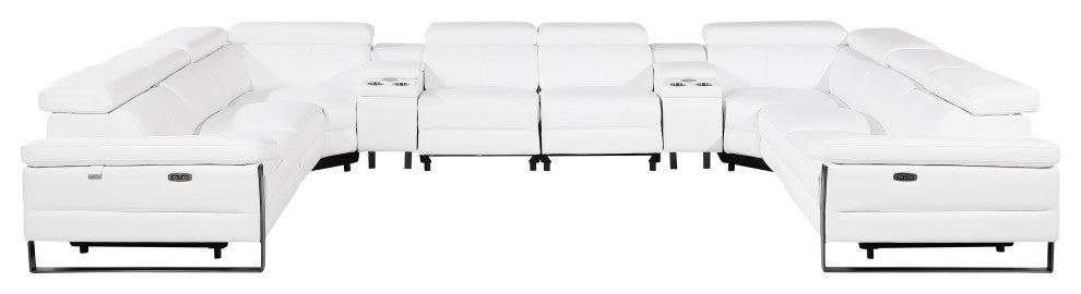 Antonio Italian Leather 10-Piece U-Shaped Power Reclining Sectional, White