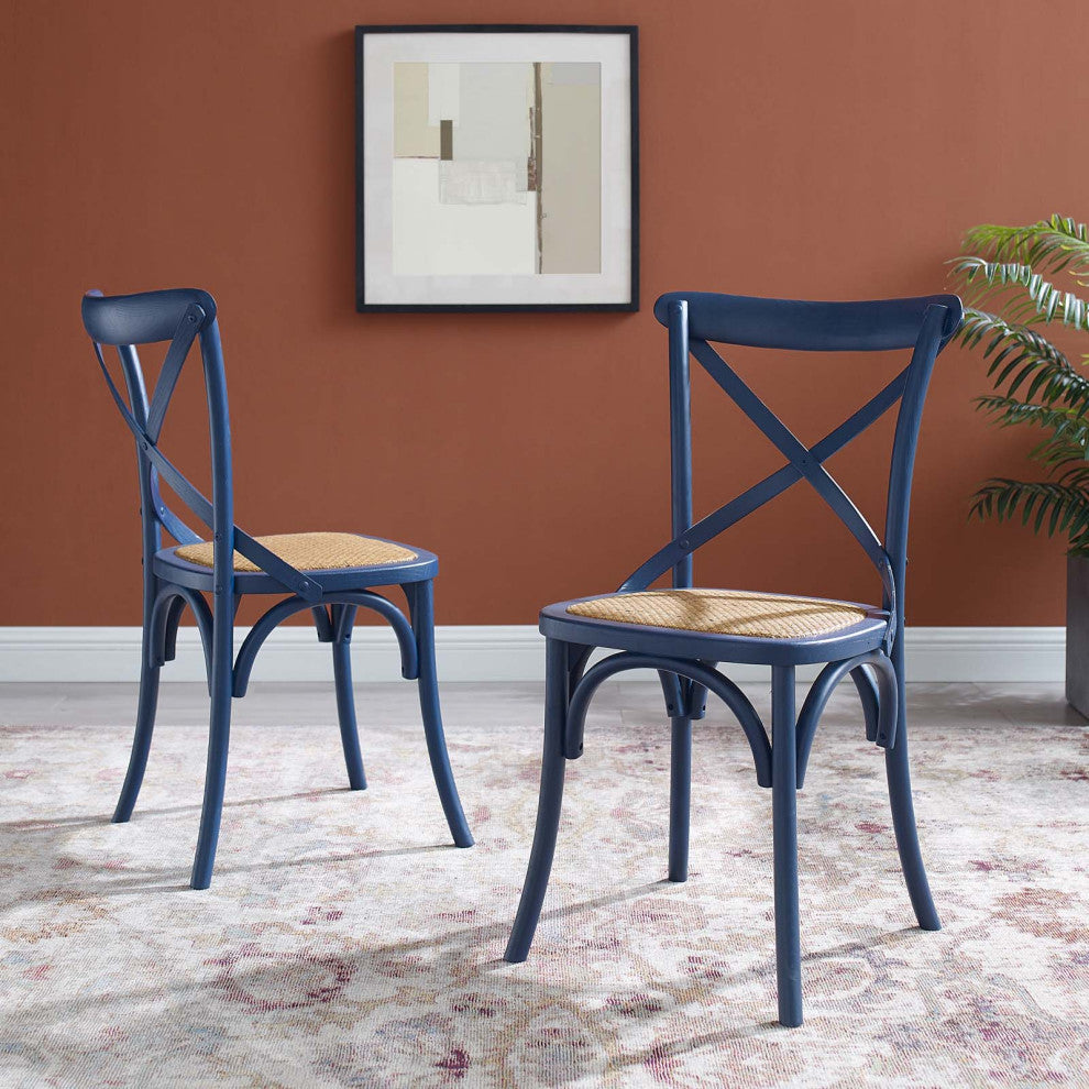 Side Dining Chair, Set of 2, Wood, Dark Blue, Modern, Cafe Bistro Restaurant