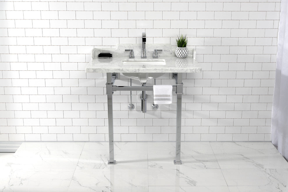 Kingston Brass LMS36MSQ1 36" Carrara Marble Console Sink, Legs